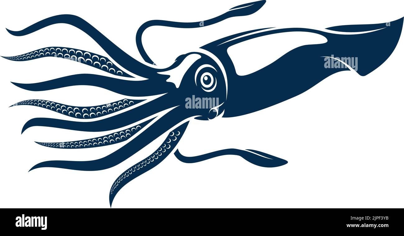 Calamari isolati cefalopodi animali marini. Calamari blu agganciati vettore con tentacoli di aspirazione Illustrazione Vettoriale