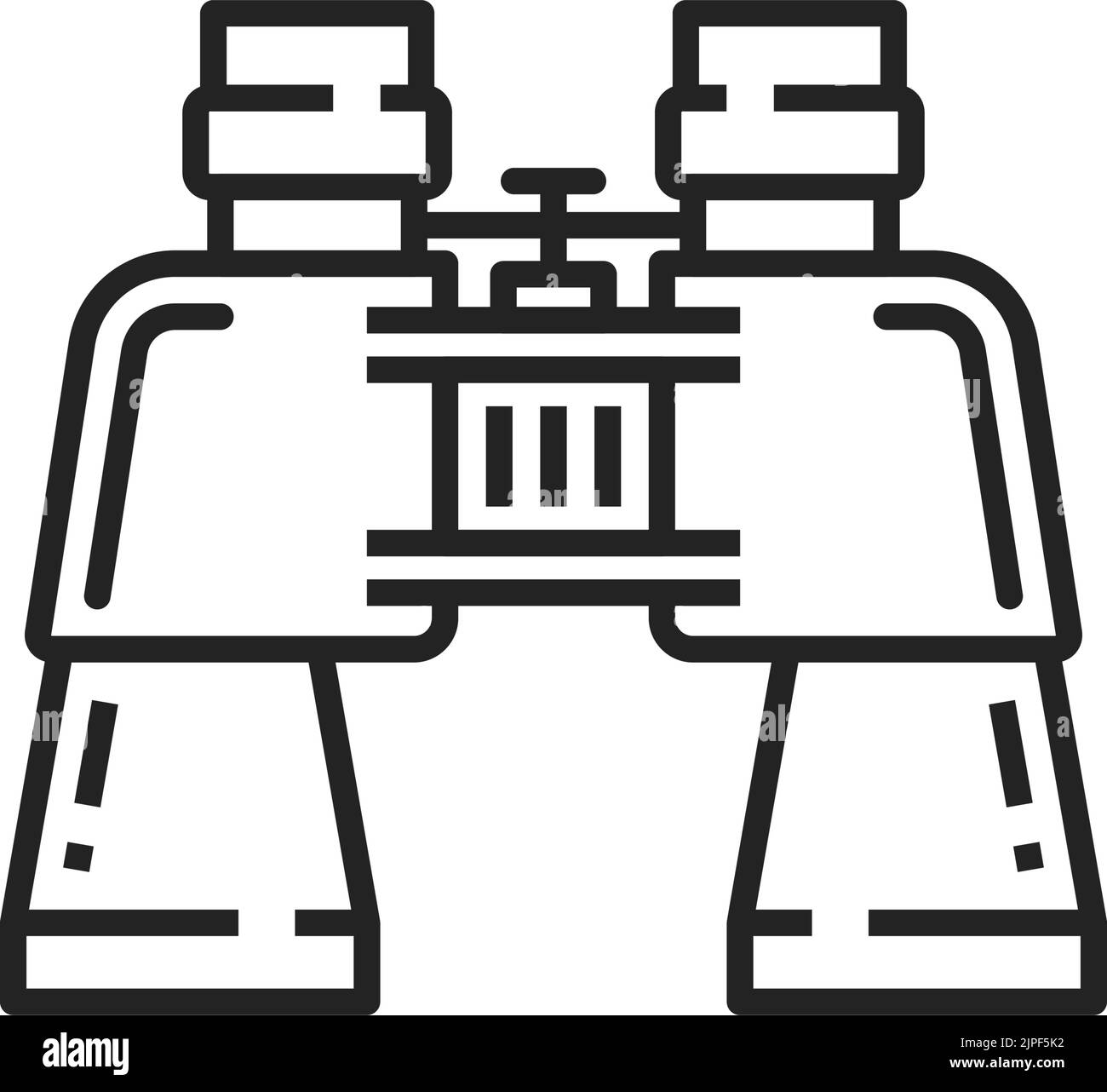 Binocolo icona lineare contorno isolato simbolo spia. Esplorazione e scoperta vettoriale, apparecchiature ottiche, concetto di navigazione. Occhiali da campo due telescopi montati e allineati per puntare in una direzione Illustrazione Vettoriale