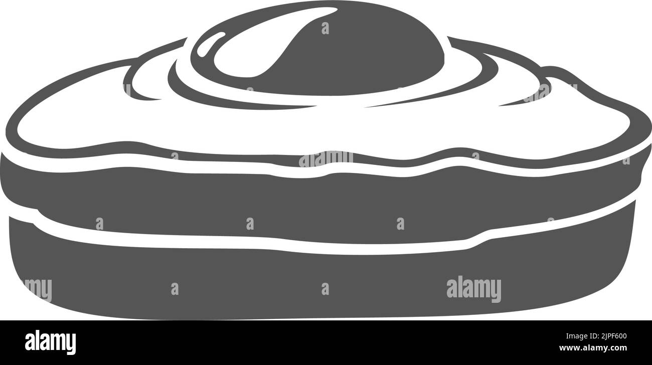 Sandwich con icona monocromatica isolata dalle uova. Uovo in camicia fritto vettore su pane, frittata tostata sandwich in bianco e nero. Gustoso cibo per la colazione con tuorlo cotto, uova strapazzate su prodotti da forno Illustrazione Vettoriale