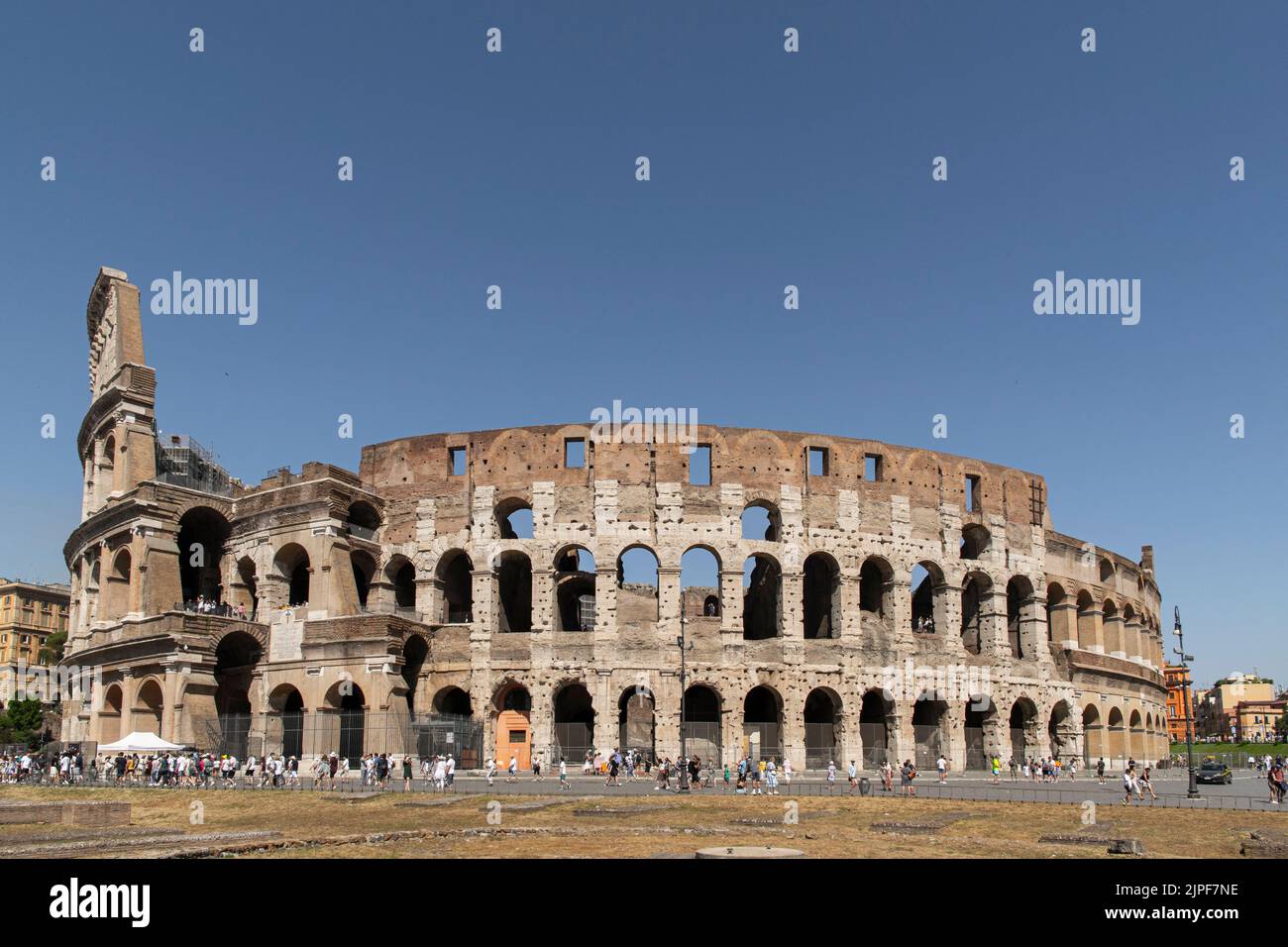 Vista panoramica sul Colosseo Romano, Roma, Italia Foto Stock