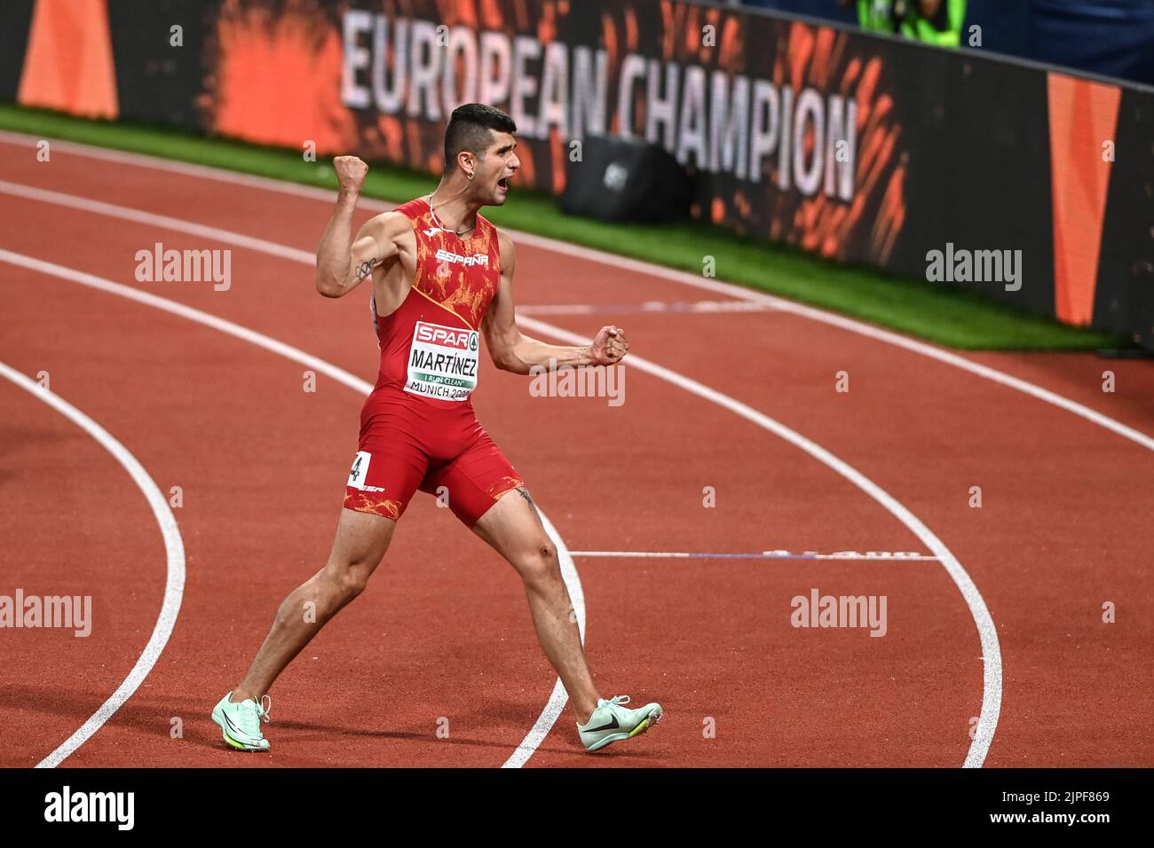 Asier Martinez (Spagna). 110m Medaglia d'oro degli ostacoli. Campionato europeo di Monaco 2022 Foto Stock
