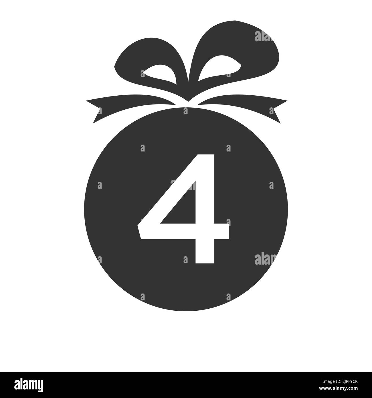 Logo della confezione regalo lettera 4. Icona Giftbox Celebration Logo Element Template Illustrazione Vettoriale