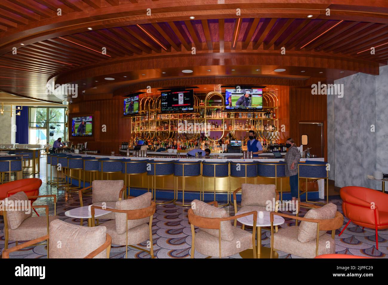 Nevada USA 5 settembre 2021 i comodi posti a sedere fanno parte degli arredi del ristorante italiano brezza situato nel District at Resorts World di Las Vegas Foto Stock