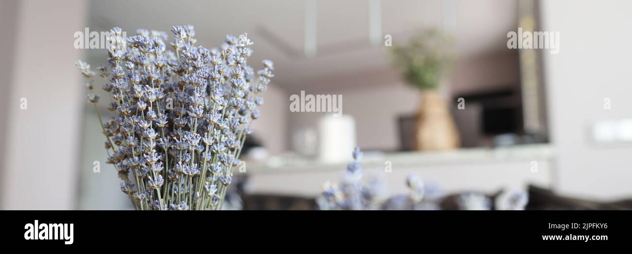 Bouquet di lavanda in vaso in casa Foto Stock