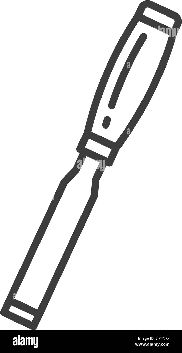 Scalpello con bordo tagliente, icona profilo isolato lama. Strumento di taglio o taglio vettoriale, strumento di lavorazione del legno per tagliare legno, pietra, metallo. Utensile a scalpello con tagliente, lama sull'estremità e manico Illustrazione Vettoriale
