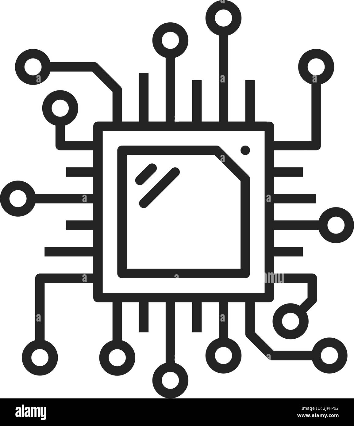 Collegamento scheda SIM tecnologia mobile comunicazione icona contorno isolato. Tecnologia di telecomunicazione mobile vettoriale, circuito internet di linee di microprocessori, chip di computer, chipset cpu Illustrazione Vettoriale