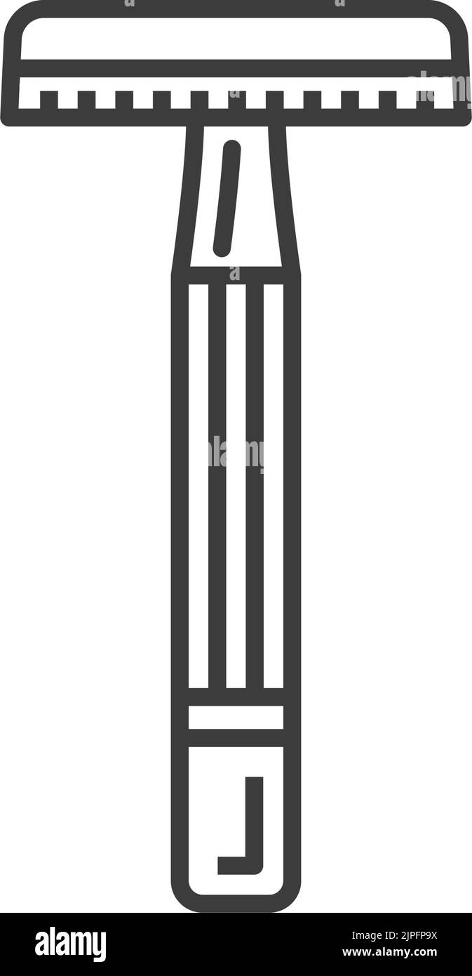 Vecchio supporto lama rasoio a doppio bordo di sicurezza icona con profilo isolato. Rasoio di sicurezza Vector cromo double-edge, portalama vintage con manico in metallo. Rasoio vecchio stile in acciaio inossidabile Illustrazione Vettoriale