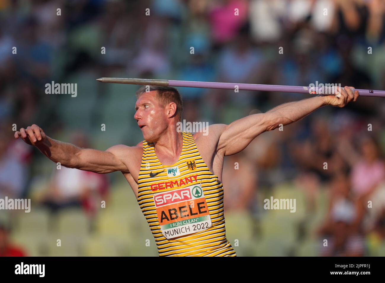 Monaco, Germania. 16th ago, 2022. Atletica: Campionato europeo, uomini, Decathlon, Javelin, Arthur Abele (Germania). Credit: Soeren Stache/dpa/Alamy Live News Foto Stock