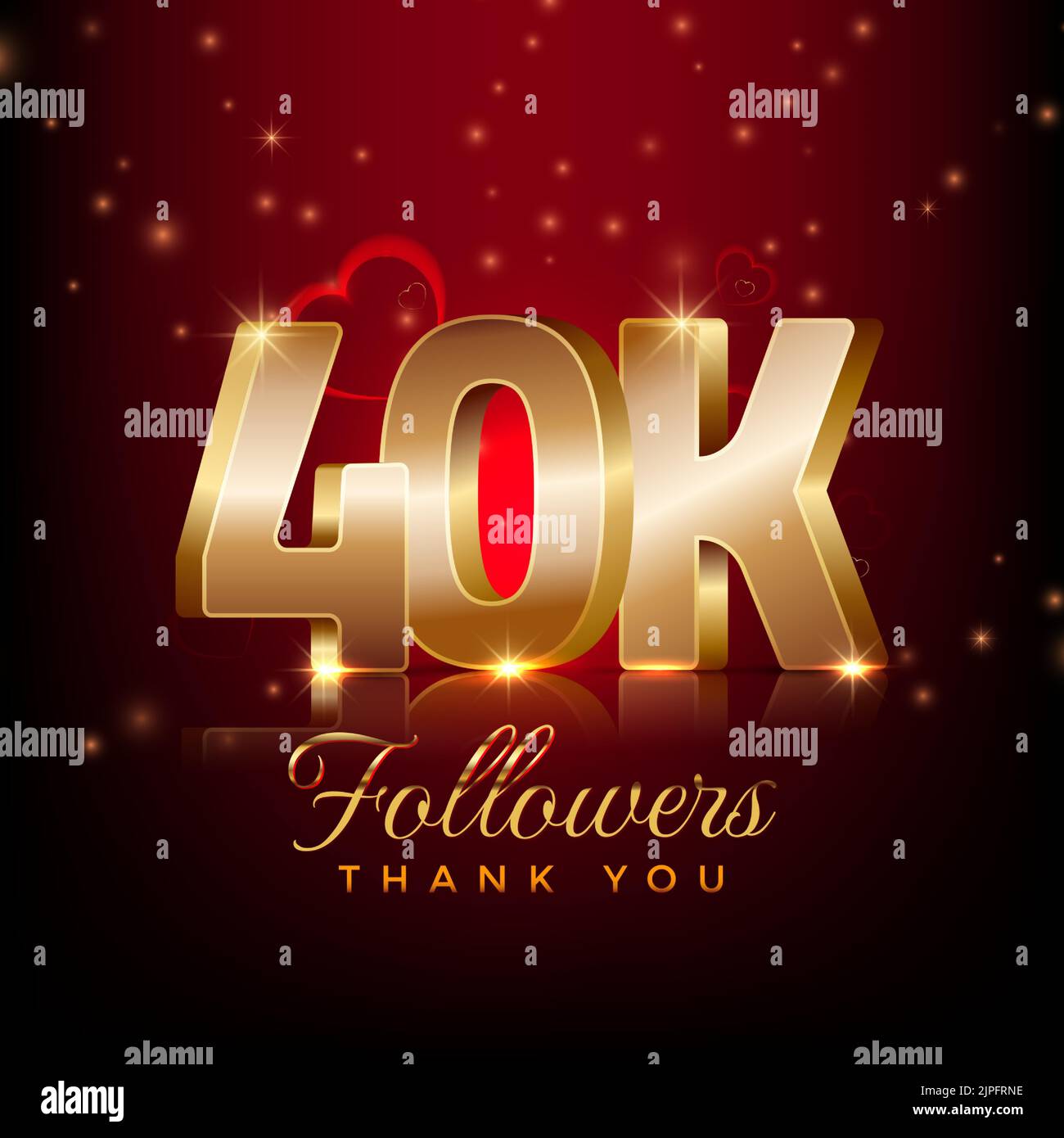 Grazie 40 mila seguaci felice celebrazione banner 3D stile rosso e oro sfondo Illustrazione Vettoriale