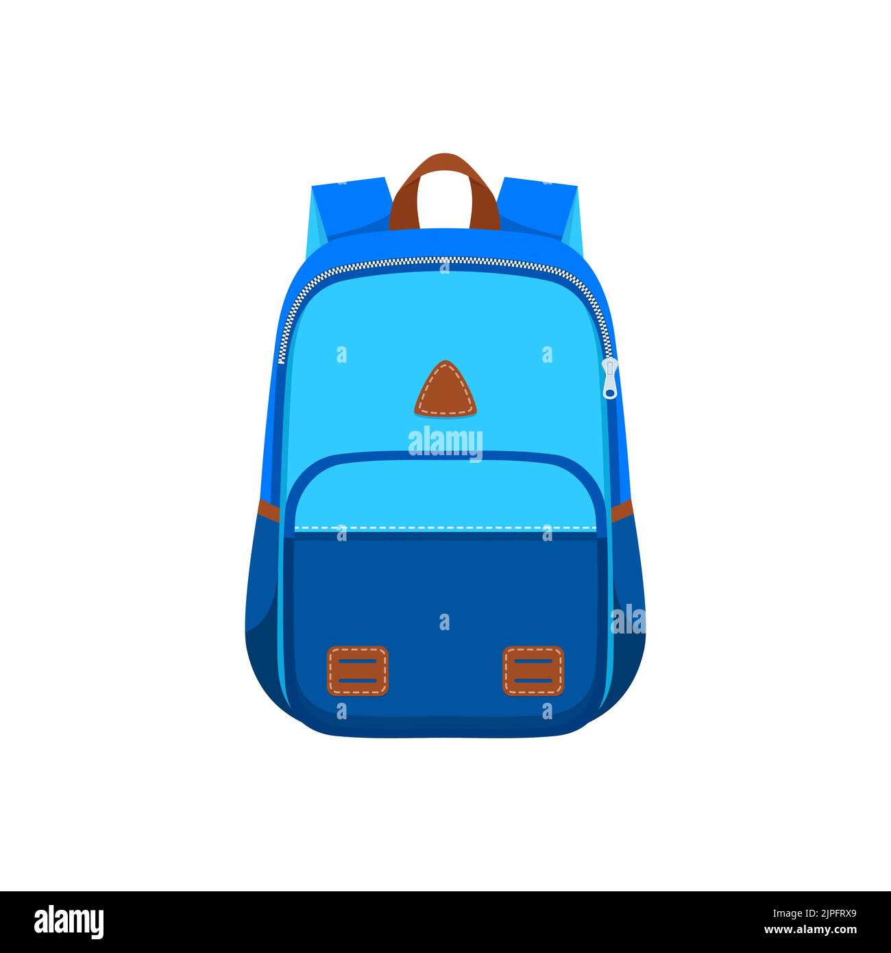 Zaino icona, borsa o zaino da viaggio, zaino e borsa scolastica, piatto isolato da vettore. Zaino blu casual o borsa da scuola in tessuto e pelle maniglie cinghie per lo sport, il campeggio, trekking e trekking Illustrazione Vettoriale