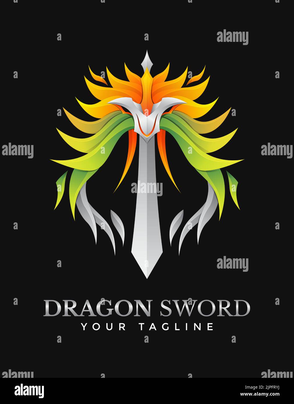 Dragon Sword vettoriale illustrazione modello logo colorato sfumatura stile Illustrazione Vettoriale