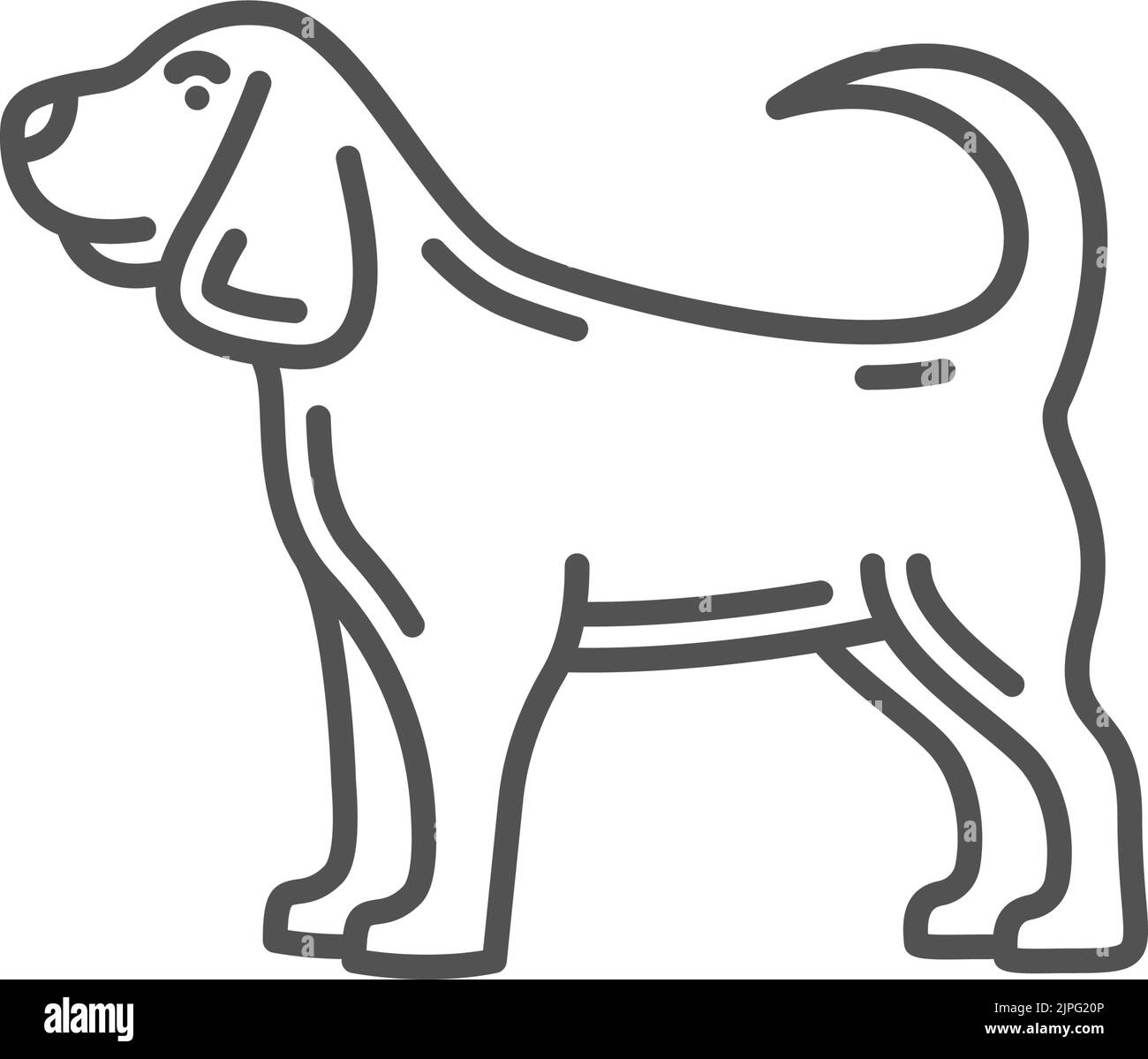 Oroscopo cinese segno cane cucciolo lunare calendario simbolo isolato contorno icona. Vettore lunare Capodanno calendario cane animale domestico, tema astrologia. Linea orientale arte animale CNY primavera festival mascotte asiatica Illustrazione Vettoriale