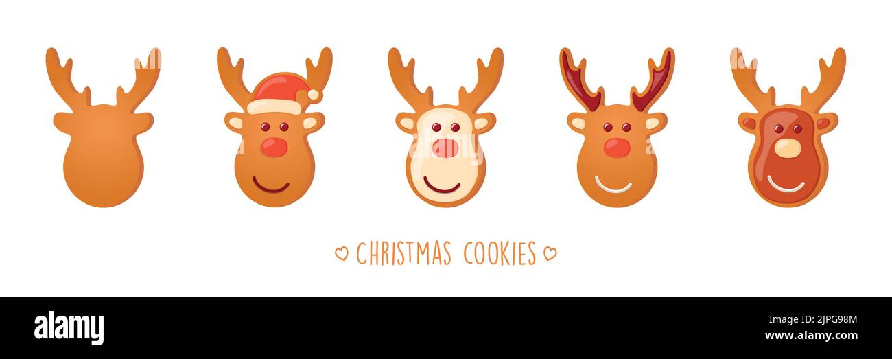 biscotti di natale pan di zenzero con diversi cervi glassa e zucchero decorazione Illustrazione Vettoriale