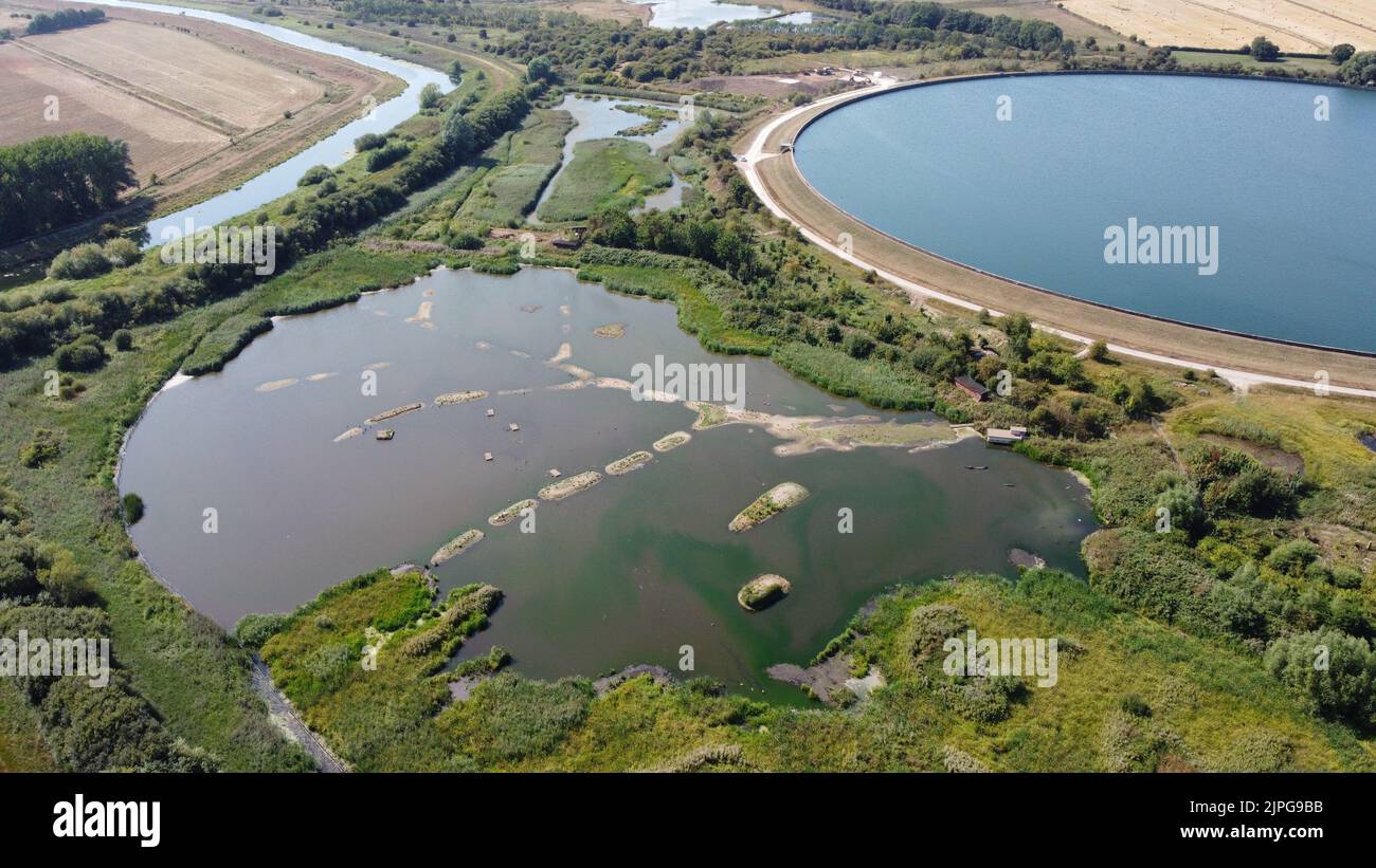 Vista aerea del bacino idrico dello Yorkshire, della riserva naturale Tophill Low, dell'East Riding of Yorkshire Foto Stock