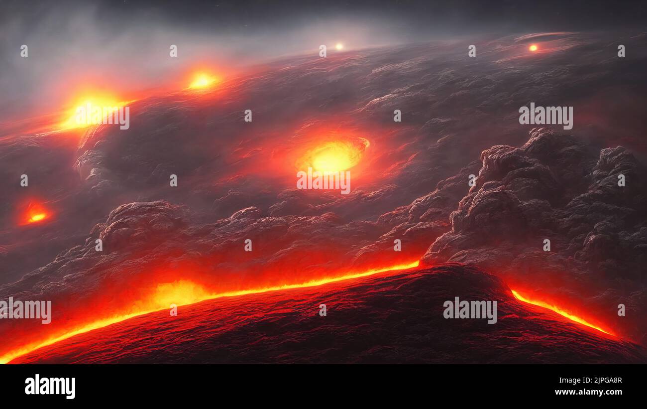 3d rendering del pianeta lava caldo fantasy con magma liquido Foto Stock