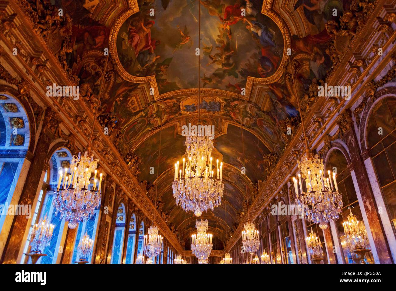 La sala degli specchi di Versailles, Sito Patrimonio Mondiale dell'UNESCO, Yvelines, regione Ile-de-France, Francia Foto Stock