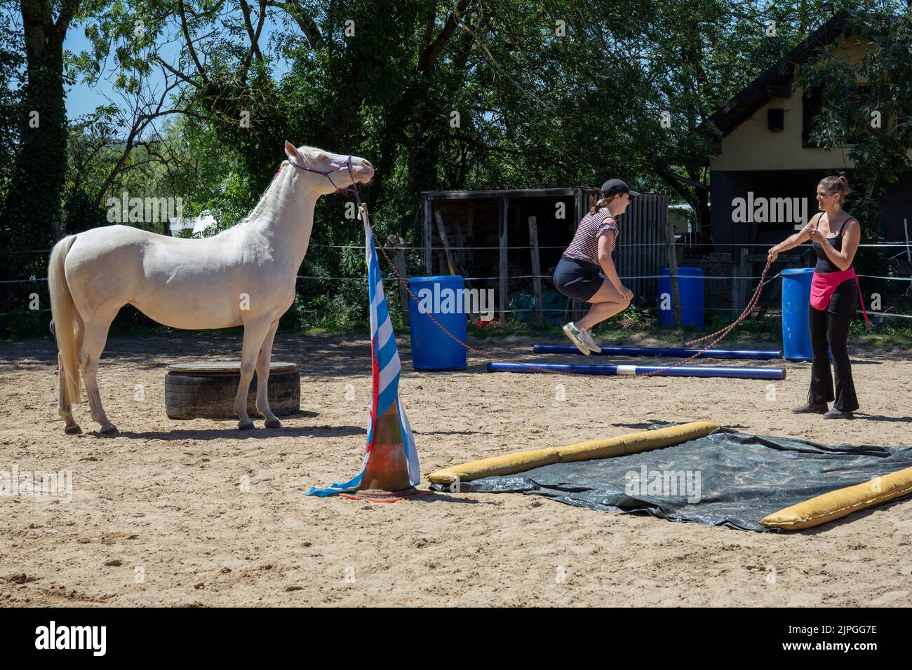 Dimostrazione di una nave a cavallo con una corda da salto al Concorso di tiro con l'arco a Limpach, Lussemburgo, il 2nd luglio 2022 Foto Stock Dimostrazione di una nave a cavallo con una corda da salto al Concorso di tiro con l'arco a Limpach, Lussemburgo, il 2nd luglio 2022 Foto Stock