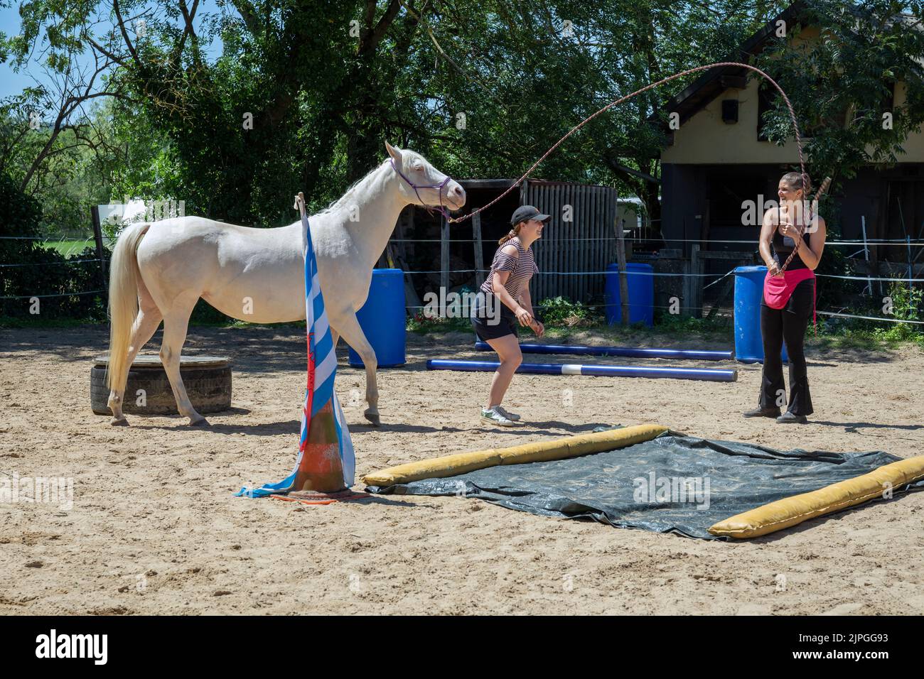 Dimostrazione di una nave a cavallo con una corda da salto al Concorso di tiro con l'arco a Limpach, Lussemburgo, il 2nd luglio 2022 Foto Stock Dimostrazione di una nave a cavallo con una corda da salto al Concorso di tiro con l'arco a Limpach, Lussemburgo, il 2nd luglio 2022 Foto Stock
