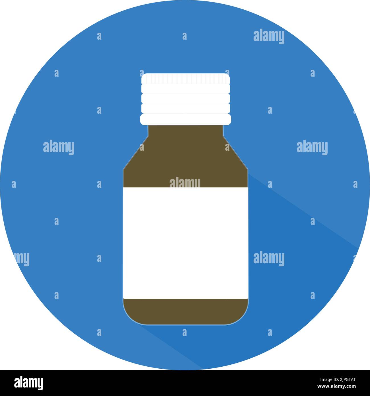 Icona della bottiglia Medice in cerchio. Concetto di medicina e farmacia. Illustrazione Vettoriale