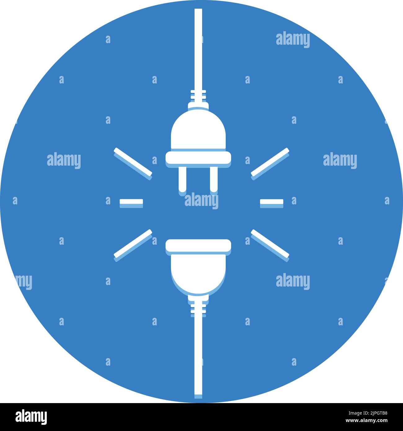 Icona della spina della presa in un cerchio blu. Concetto di connessione e tecnologia. Illustrazione Vettoriale