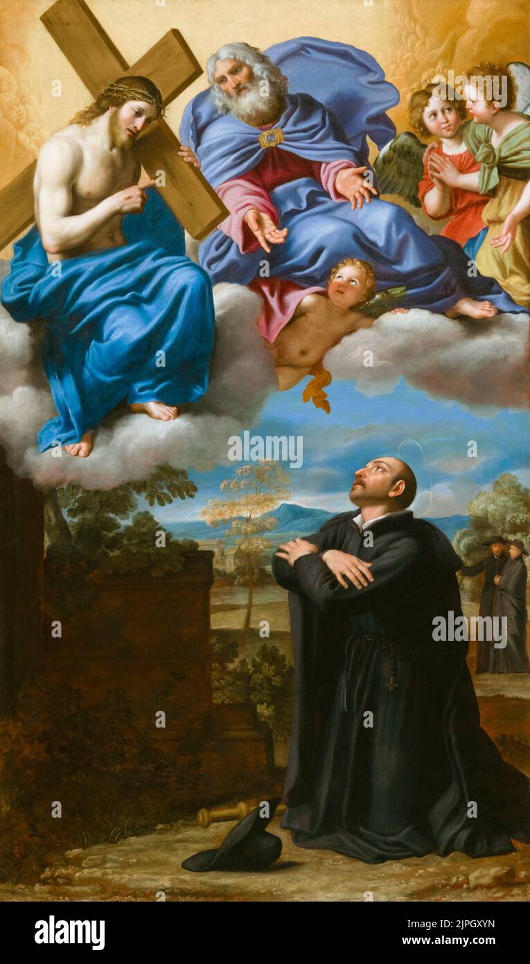 Domenico Zampieri chiamò pittura Domenichino, visione di Cristo e Dio Padre di Sant'Ignazio di Loyola a la Storta, olio su tela, circa 1622 Foto Stock