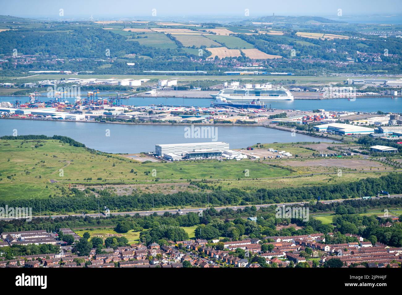 Vista di Belfast da Cave Hill, Irlanda del Nord, Regno Unito Foto Stock