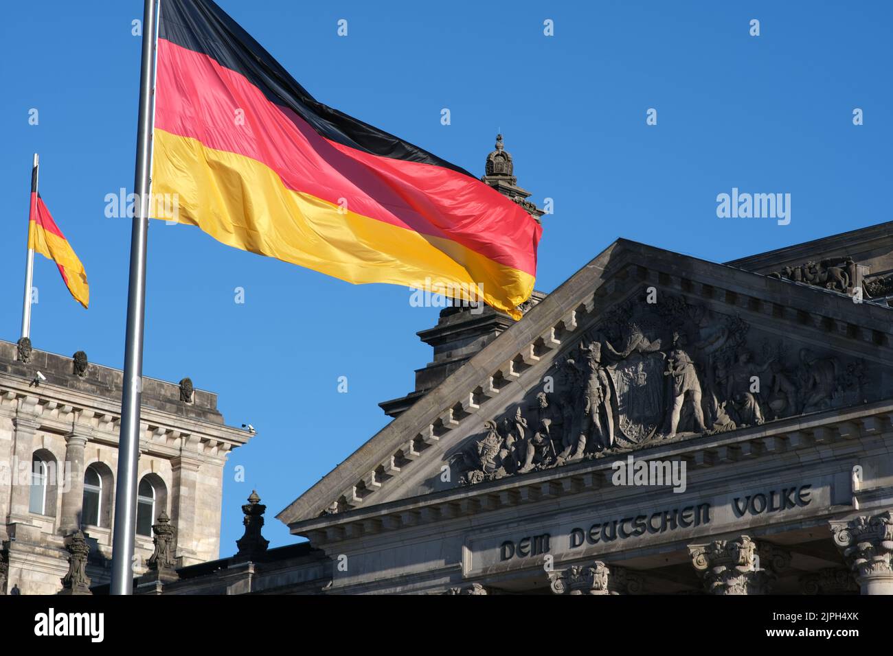 bandiera tedesca, edificio del reichstag, bandiere tedesche Foto Stock