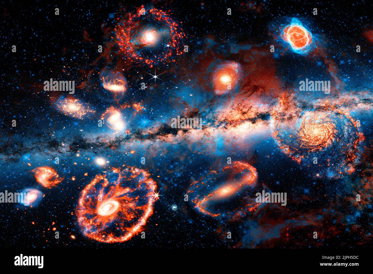 Vista artistica dell'universo e delle sue galassie Foto Stock