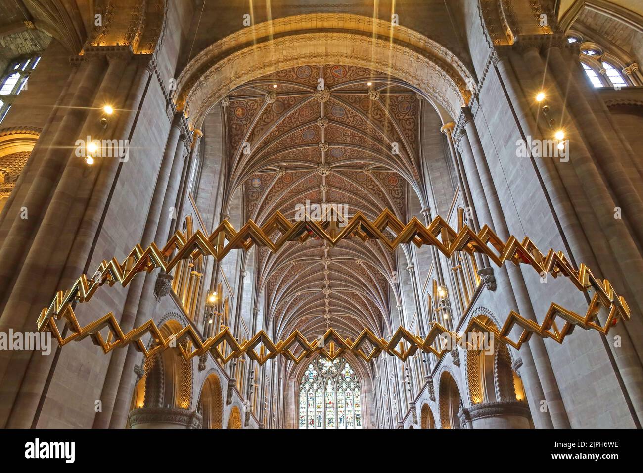 Stanbury Chapel Window, vetrate, interno della cattedrale di Hereford - 5 College Cloisters, Cathedral Close, HR1 2NG Foto Stock