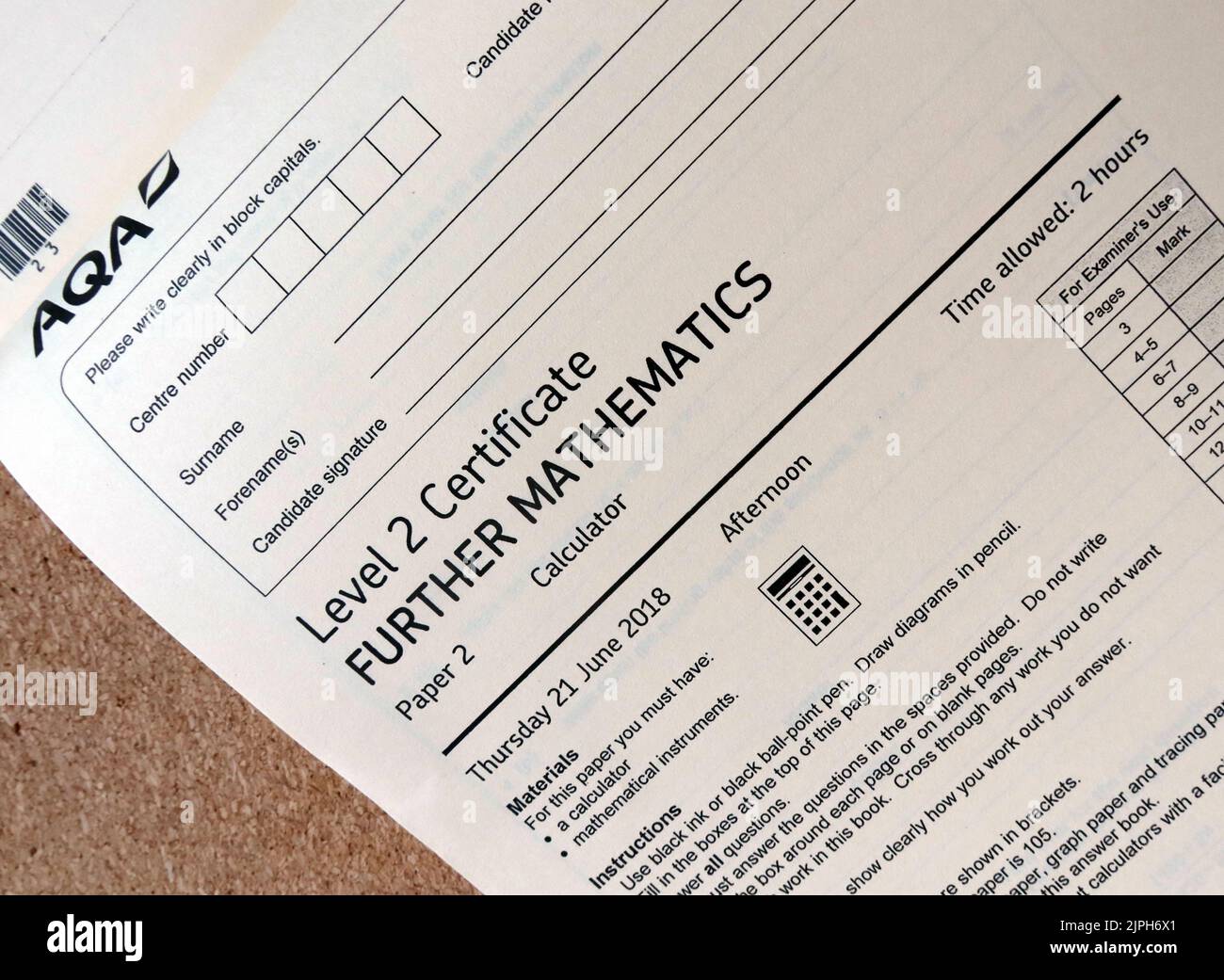 Ulteriori documenti di esame di esempio di Maths, per gli studenti che si preparano per gli esami AQA Foto Stock