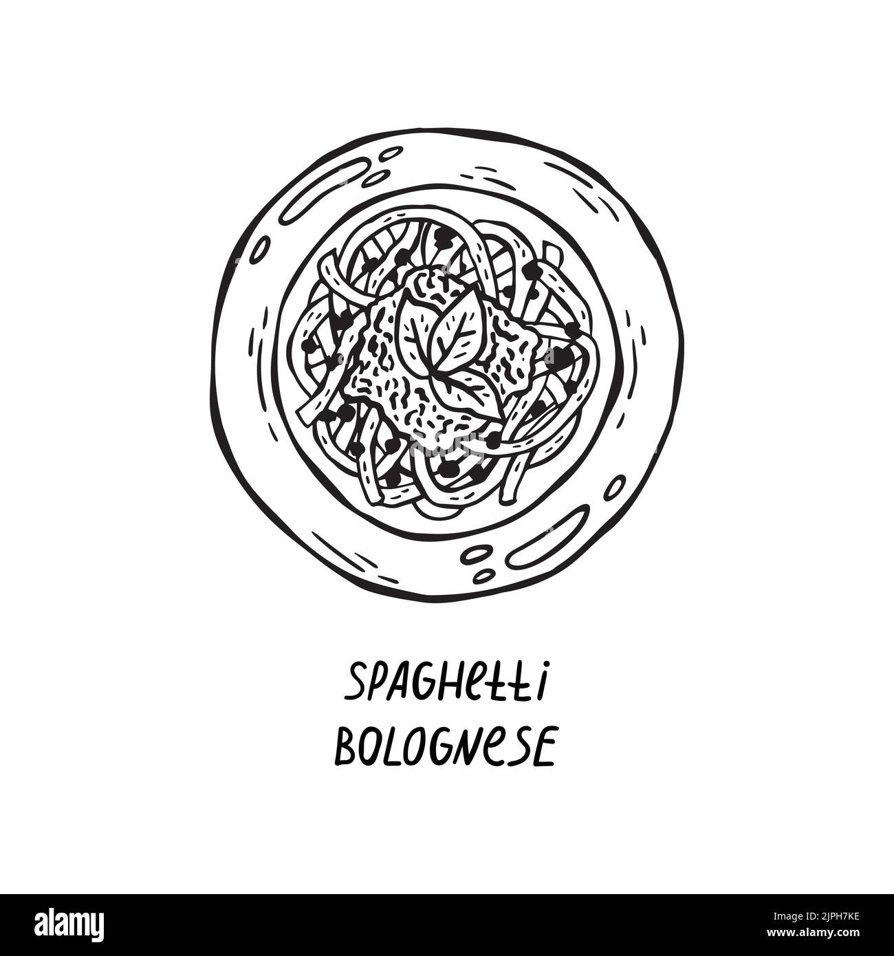 Illustrazione vettoriale della cucina italiana disegnata a mano. Spaghetti bolognese Illustrazione Vettoriale