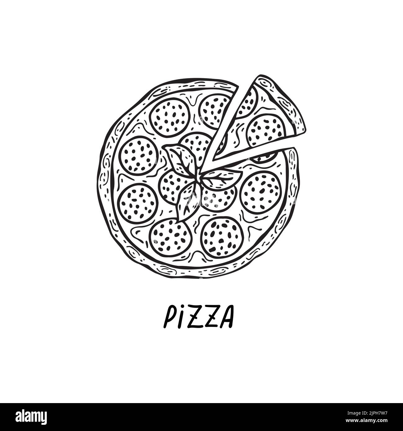 Illustrazione vettoriale della cucina italiana disegnata a mano. Pizza Illustrazione Vettoriale