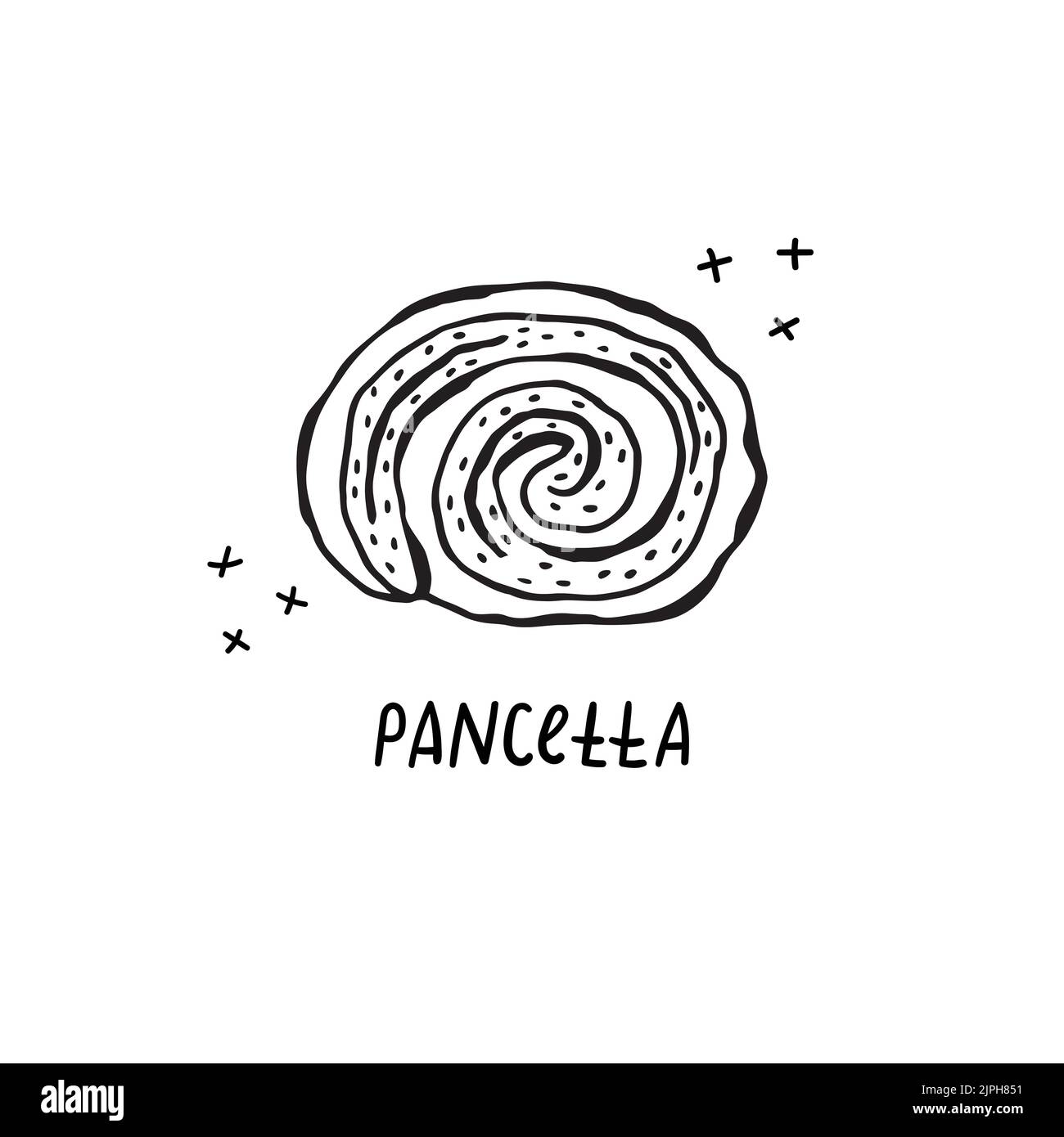 Illustrazione vettoriale della cucina italiana disegnata a mano. Pancetta Illustrazione Vettoriale