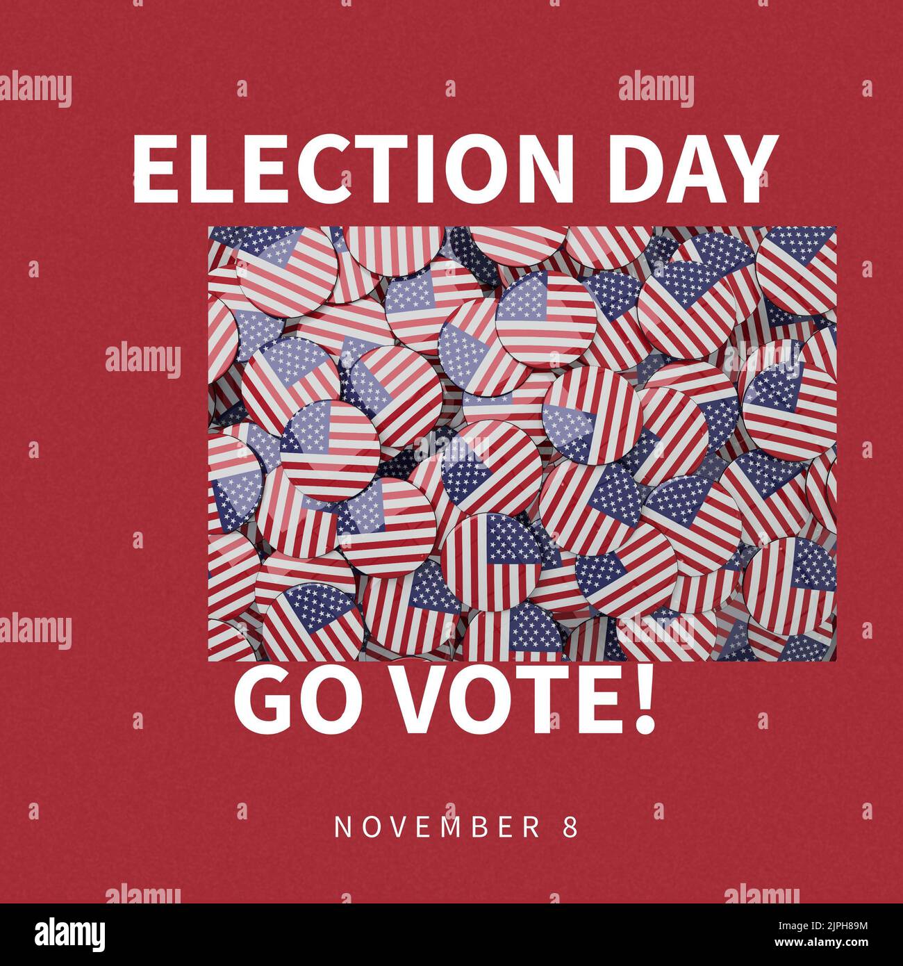 Bandiera dell'america badge con giorno delle elezioni e andare a votare testo in cornice marrone, copia spazio Foto Stock