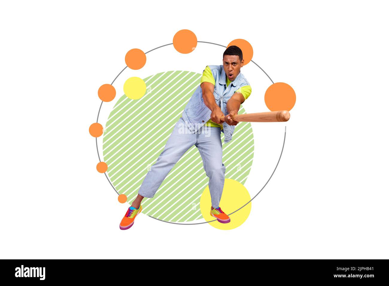 Grafica grafica creativa 3D foto pittura di serio sicuro ragazzo giocando baseball isolato disegno sfondo Foto Stock