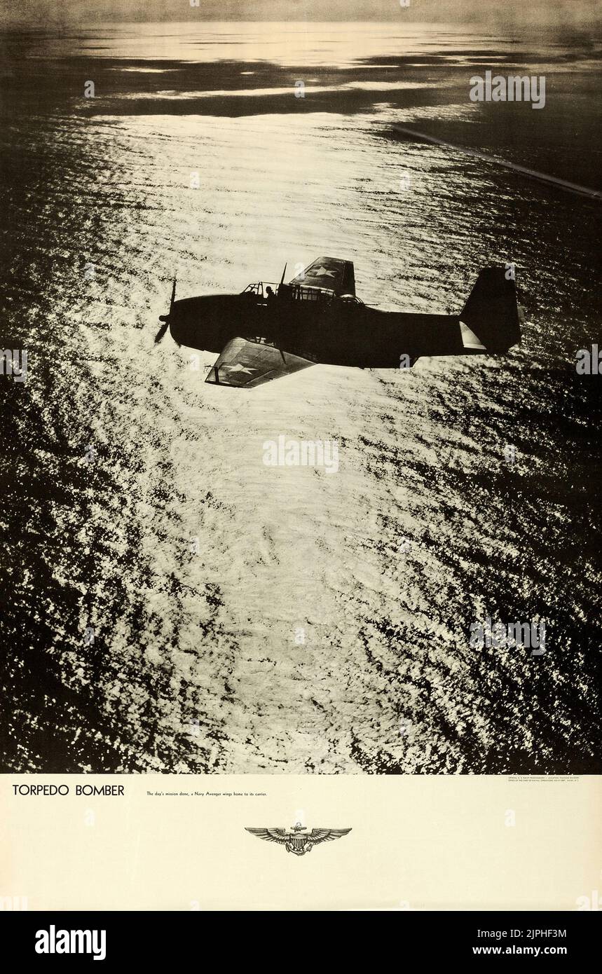 Seconda guerra mondiale U.S. Naval Aviation (U.S. Navy, inizio 1940s) - Poster di addestramento per l'aviazione - Torpedo bombardiere Foto Stock