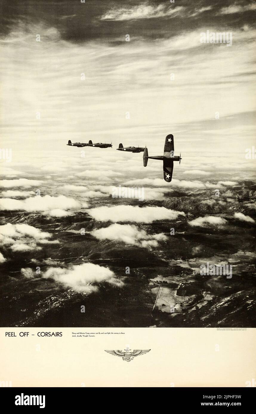 Seconda guerra mondiale U.S. Naval Aviation (U.S. Navy, c.. 1943) - Poster di addestramento di Aviazione - Peel Off - Corsair Foto Stock