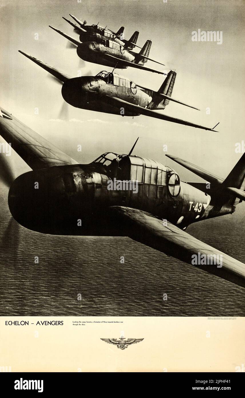 Seconda guerra mondiale U.S. Naval Aviation (U.S. Navy, c.. 1943) - Poster di addestramento di Aviazione - Echelon Avengers Foto Stock