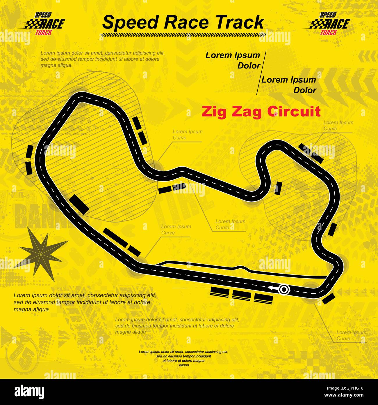 Pista pneumatici sfondo giallo circuito da corsa Illustrazione Vettoriale