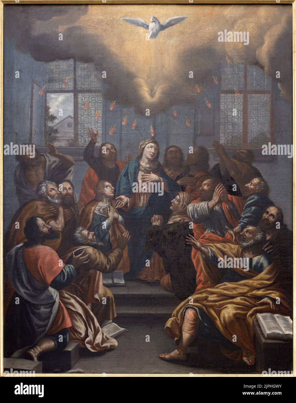 CHAMONIX, FRANCIA - 5 LUGLIO 2022: Il dipinto di Pentecoste nella chiesa di San Michele da artista sconosciuto del 19. Cent. Foto Stock