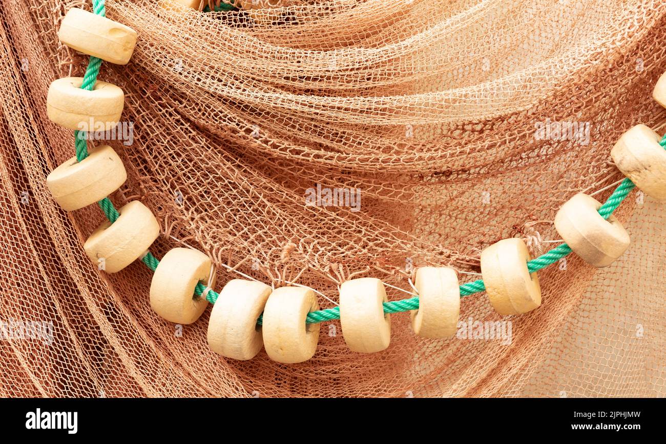 Primo piano di una rete da pesca tradizionale. Concetto di industria della pesca. Foto Stock