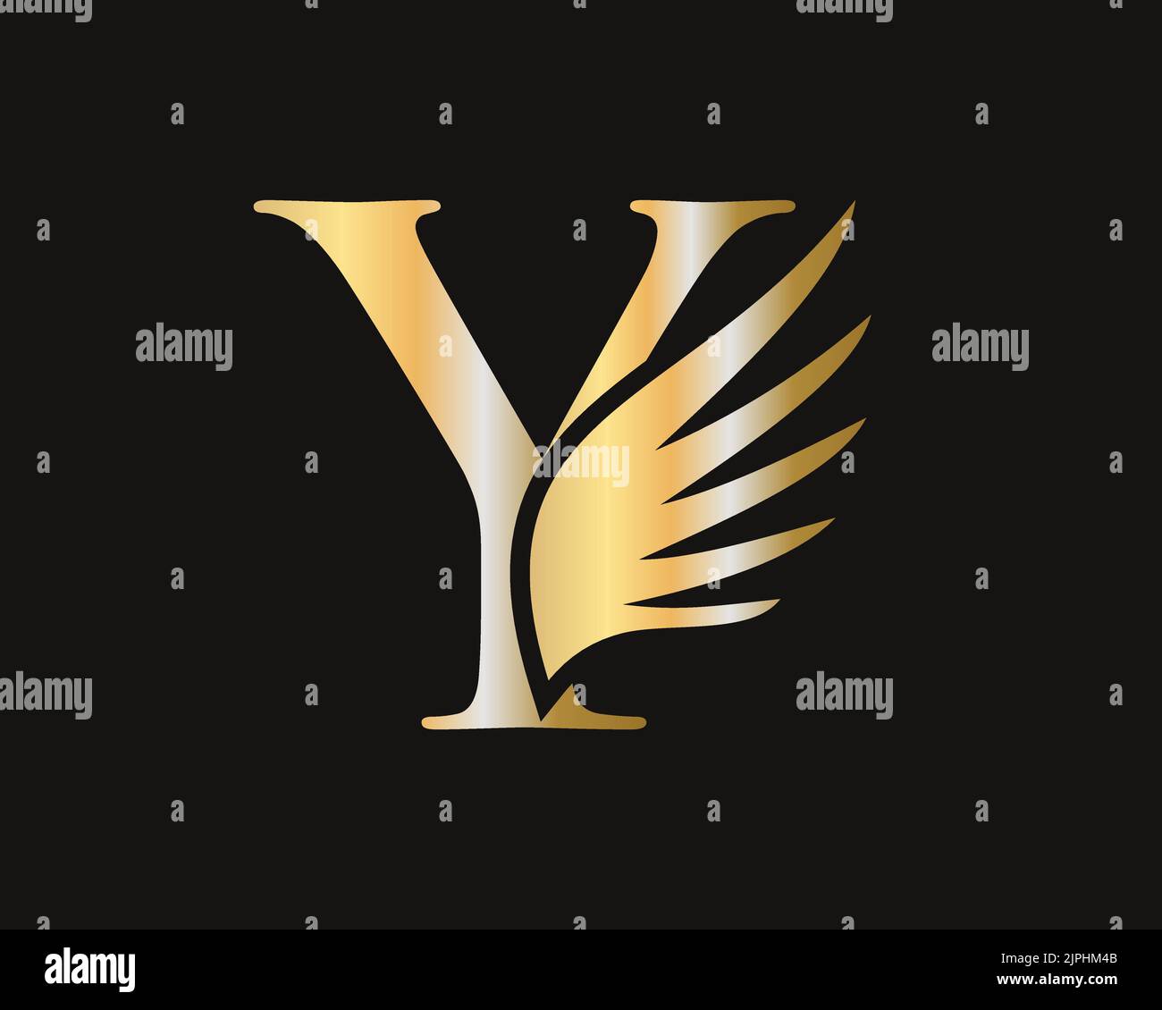 Y Letter Transportation Logo Design. Logo lettera Y ala volante iniziale. Logotipo Y e concetto di ali Illustrazione Vettoriale