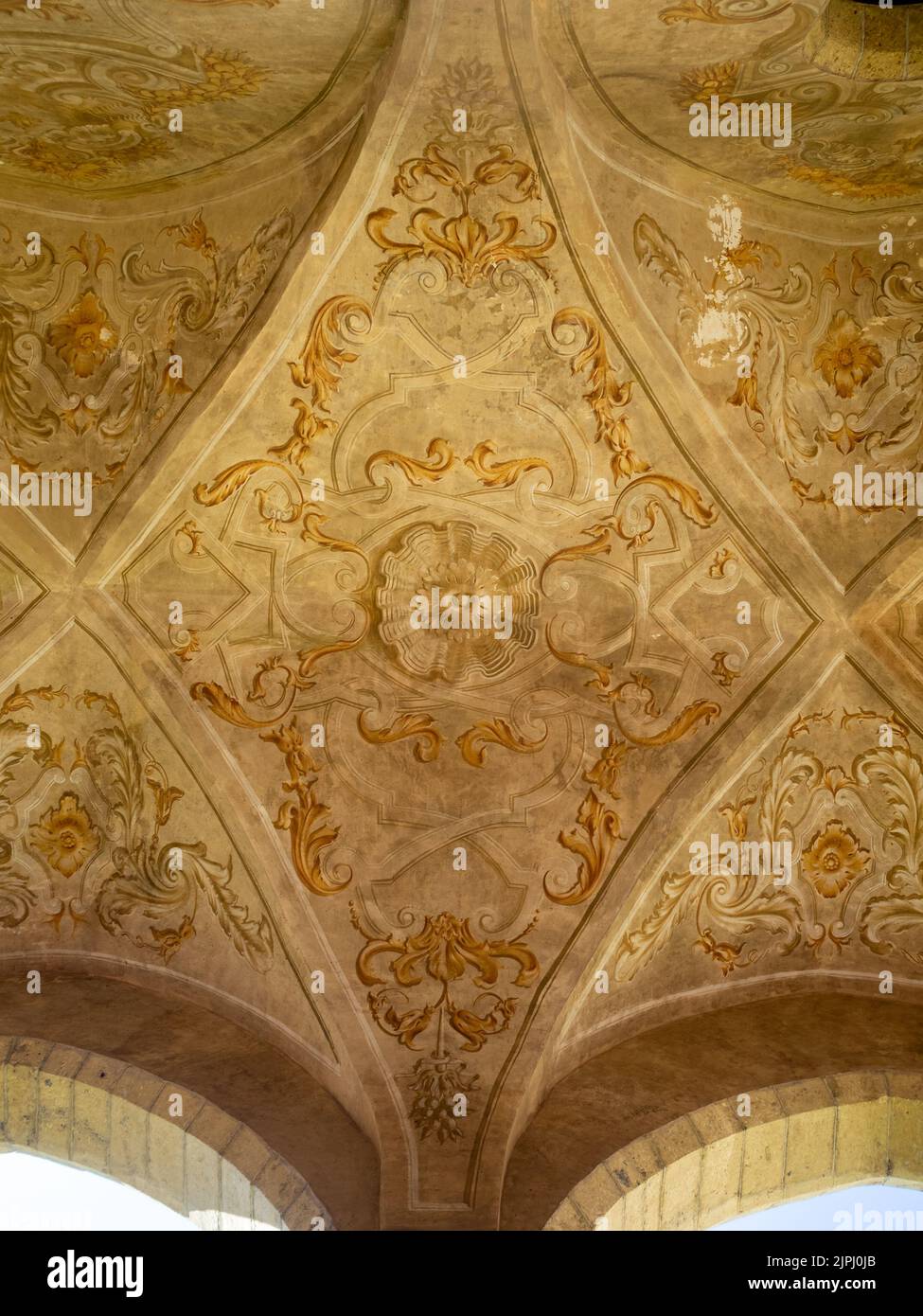 Affresco del Chiostro Maiolicato o Chiostro delle Clarisse, del complesso monumentale di Santa Chiara, Napoli Foto Stock