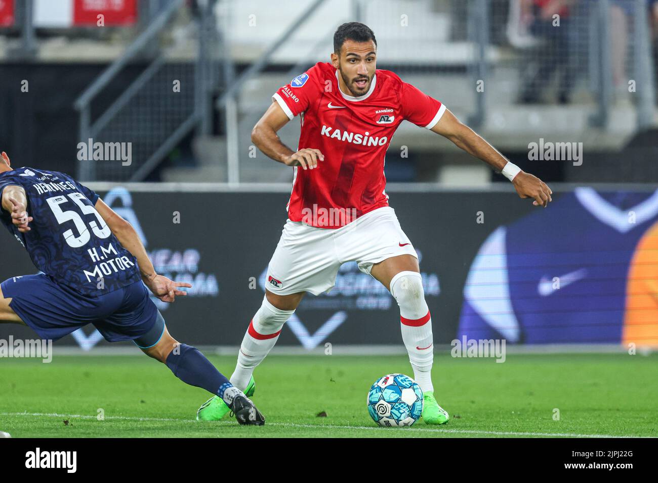 ALKMAAR, PAESI BASSI - 18 AGOSTO: Vangelis Pavlidis di AZ Alkmaar durante le Qualifiche della UEFA Europa Conference League - prima tappa tra AZ Alkmaar e Gil Vicente allo stadio AFAS il 18 agosto 2022 ad Alkmaar, Paesi Bassi (Foto di Peter Lous/Orange Pictures) Foto Stock