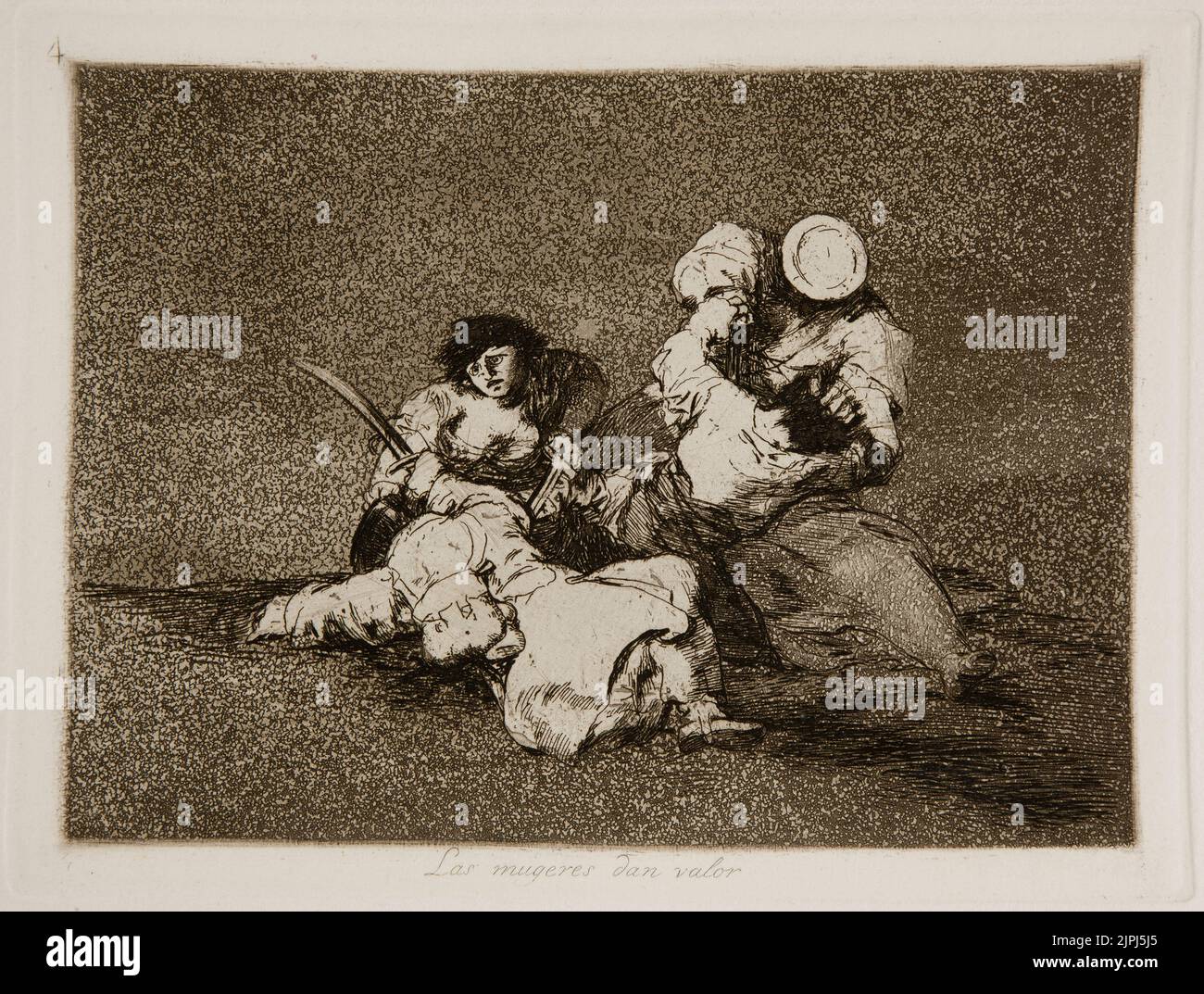 Las mujeres dan valor (le donne sono coraggiose). Una lotta tra civili e soldati. Di Francisco de Goya Foto Stock