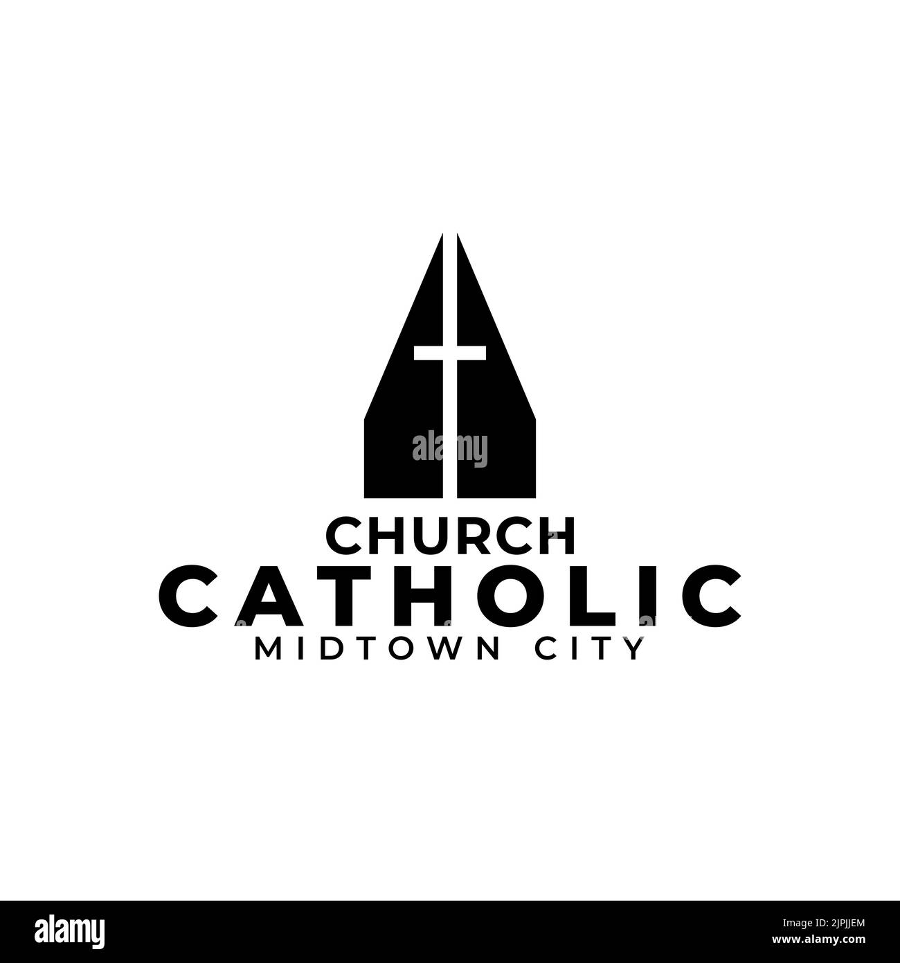 Un logo creativo con il testo "Church Catholic Midtown City" su sfondo bianco Illustrazione Vettoriale