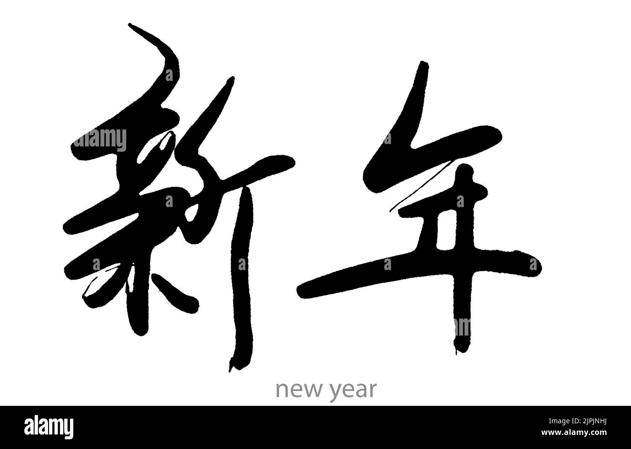 Calligrafia disegnata a mano della parola di Capodanno su sfondo bianco, rendering 3D Foto Stock