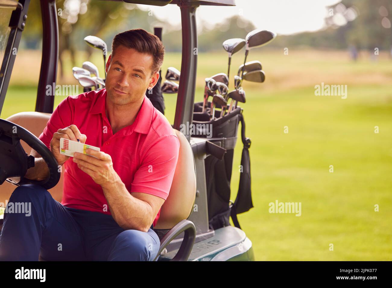consideri, golfer, scorekarte, considera, golfers Foto Stock