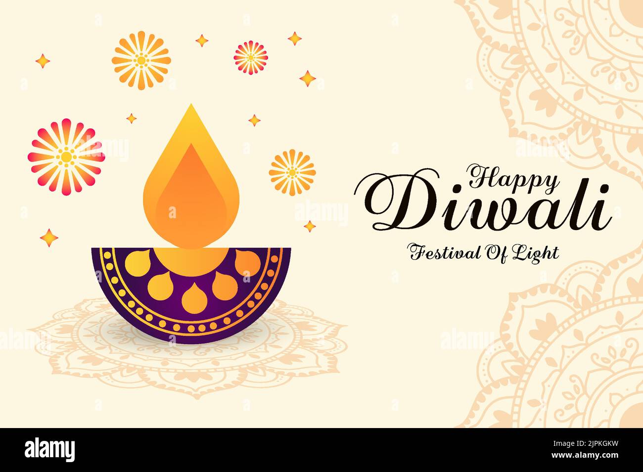 felice diwali festa della luce con l'arte indiana rangoli Illustrazione Vettoriale