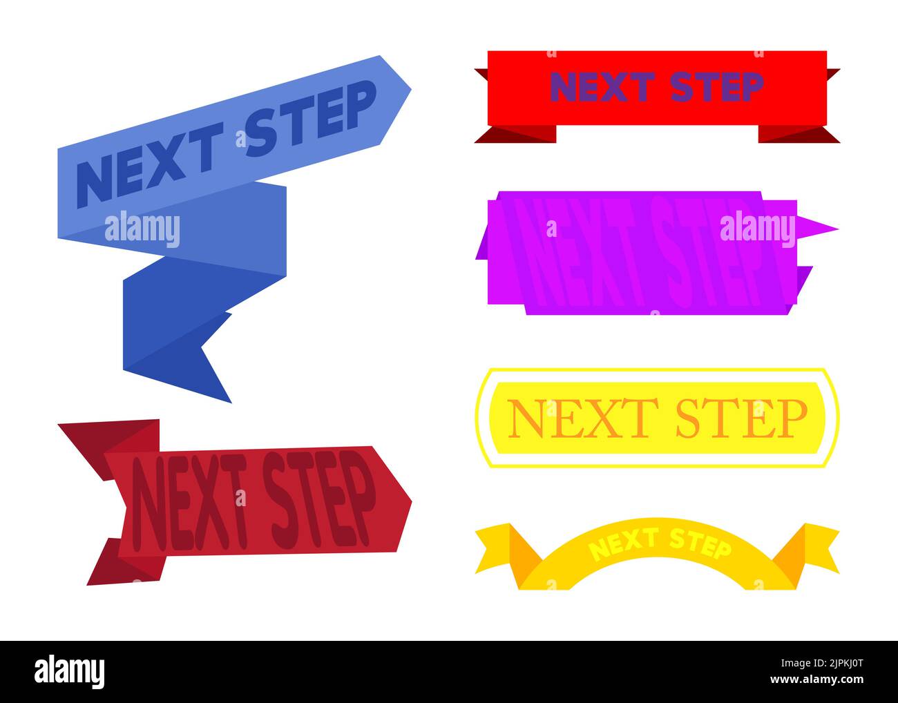Set di barre multifunzione con testo Next Step (Passo successivo). Modello banner. Etichetta adesiva. Segnale. Illustrazione Vettoriale
